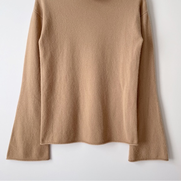 theory cashmere bell sleeve mock neck sweater in camel, size small - Picture 9 of 11